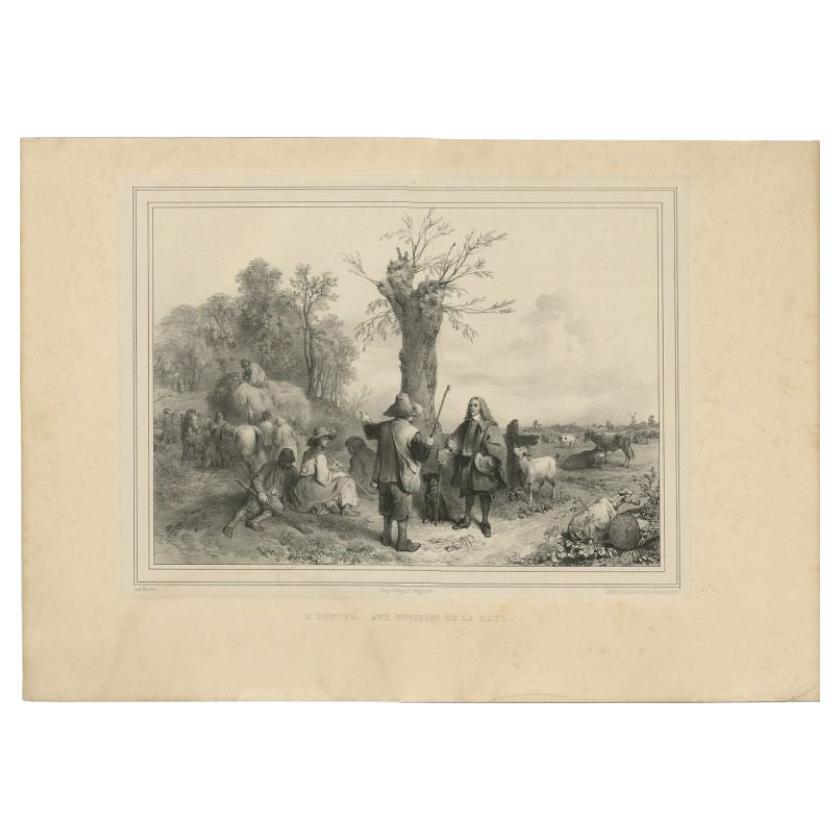 Antique Print of Paulus Potter Near the Hague, 1842 For Sale