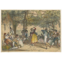 Antiker Druck von Bauern:: die den Bolero tanzen von Lewis '1836