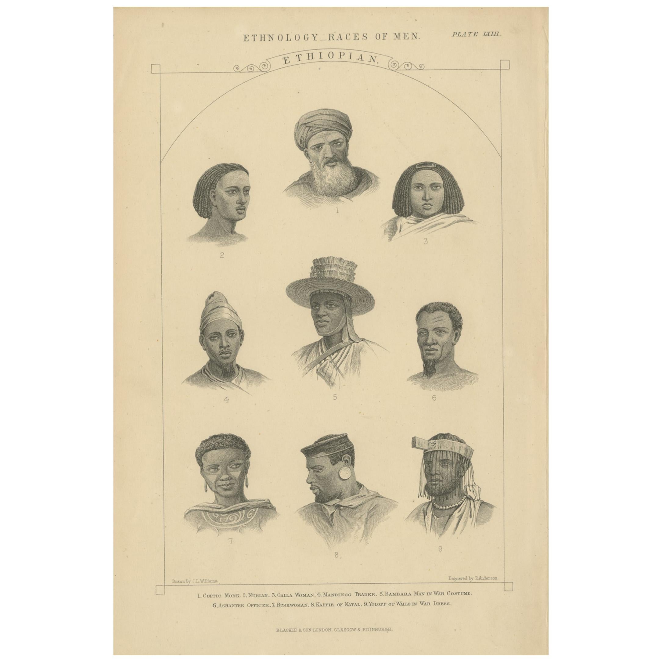 Antique Print of People of Ethiopia by Blackie & Son, circa 1875 For Sale