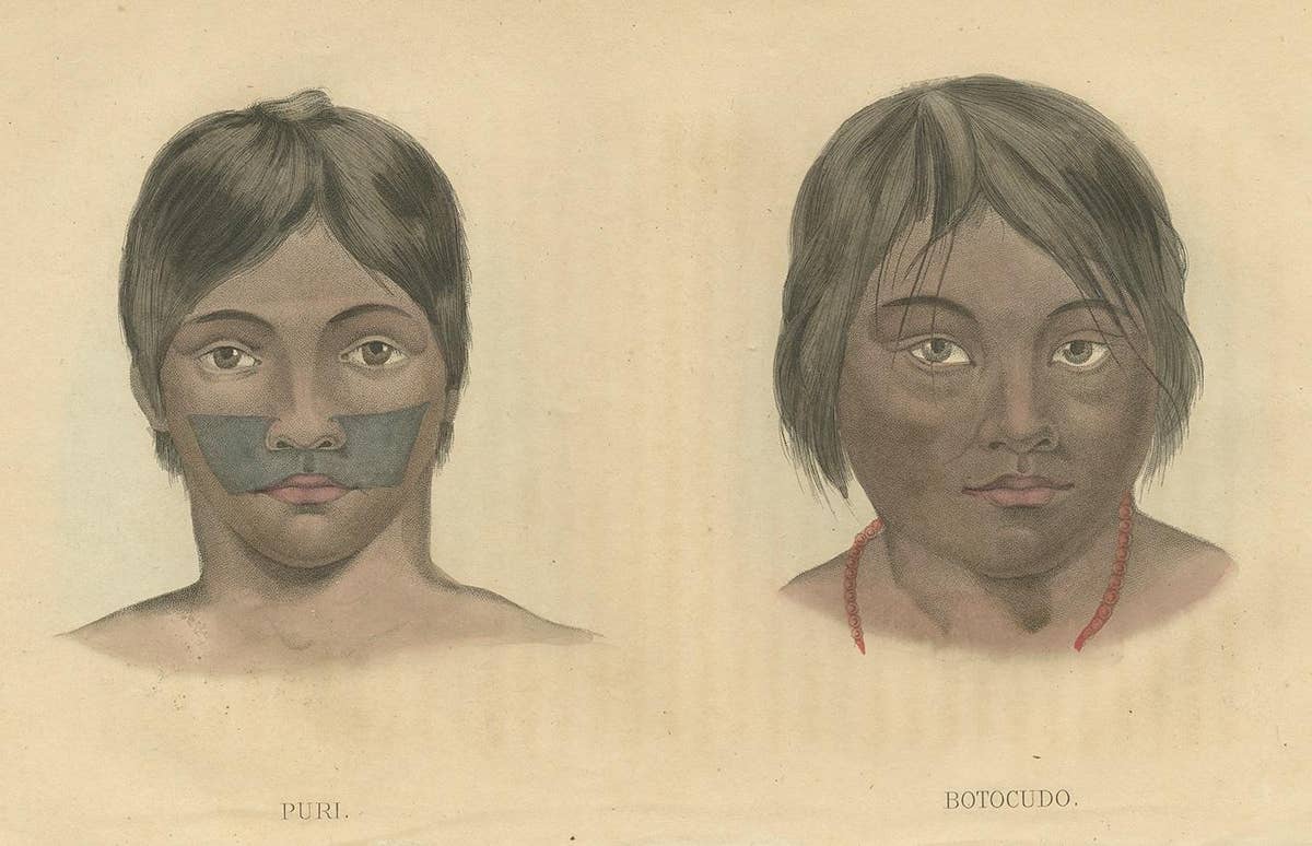 Antique Print of People of the Puri and Botocudo Tribe by Prichard, 1843