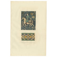 Impression ancienne de majolique persane et d'un fragment de carreau par Delange '1869'