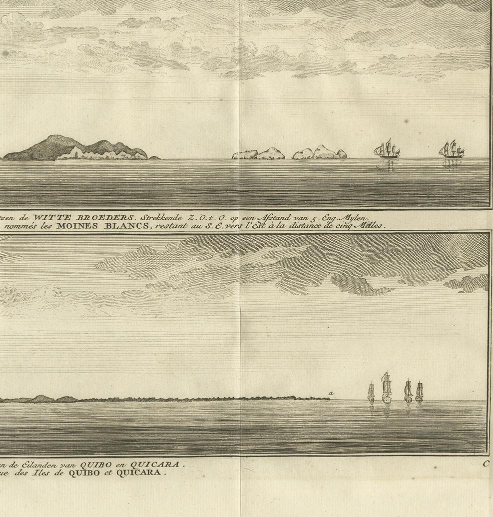 18th Century Antique Print of Petatlan and Coiba Island by Anson, '1749' For Sale