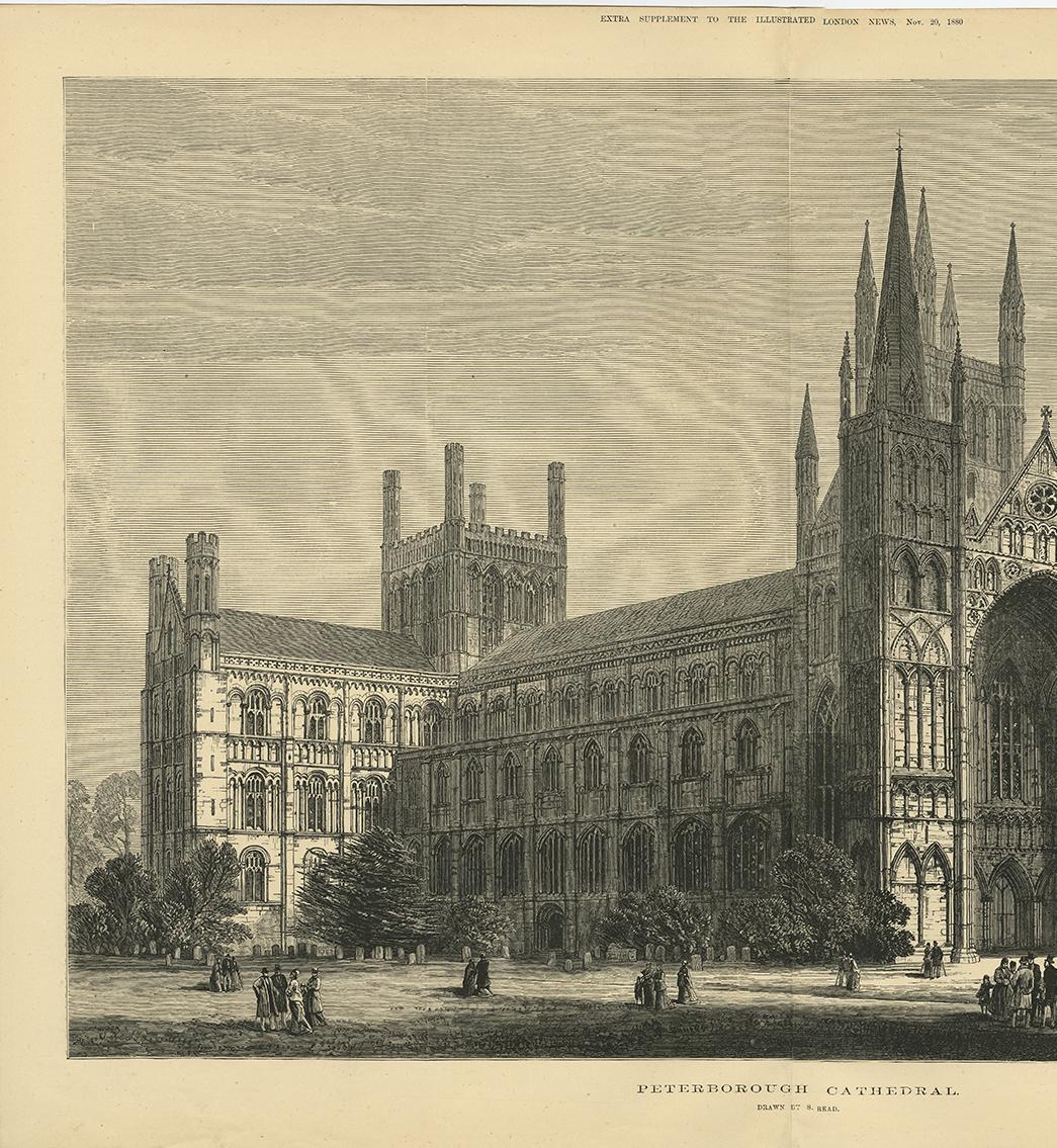 Antique Print of Peterborough Cathedral from the Illustrated London News, 1880 In Good Condition In Langweer, NL