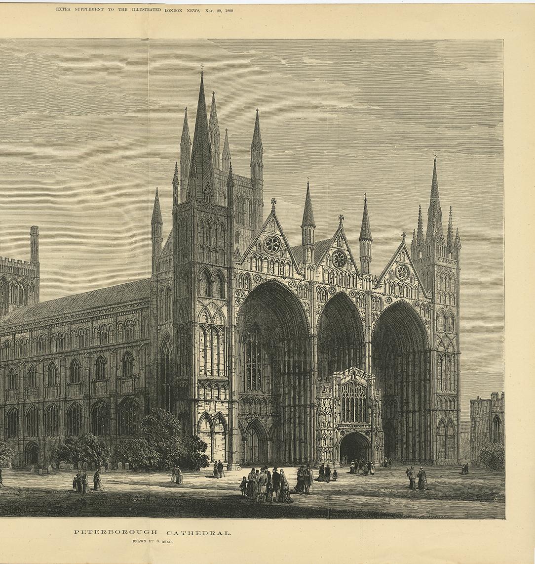 19th Century Antique Print of Peterborough Cathedral from the Illustrated London News, 1880