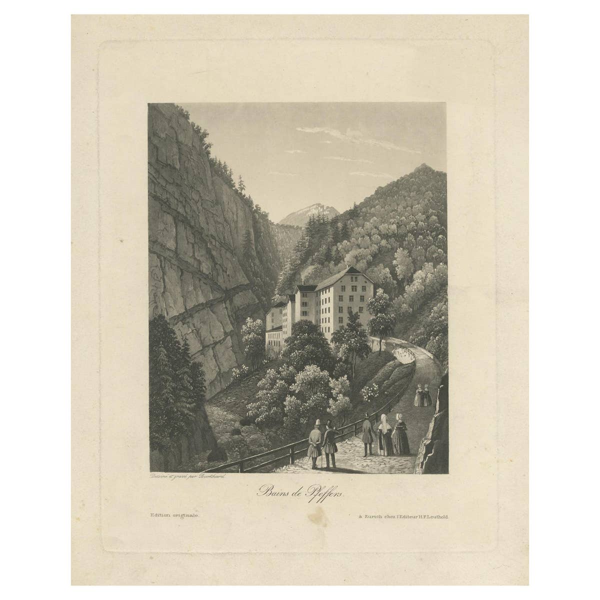 Antique Print of Pfeffers Baths, Switzerland