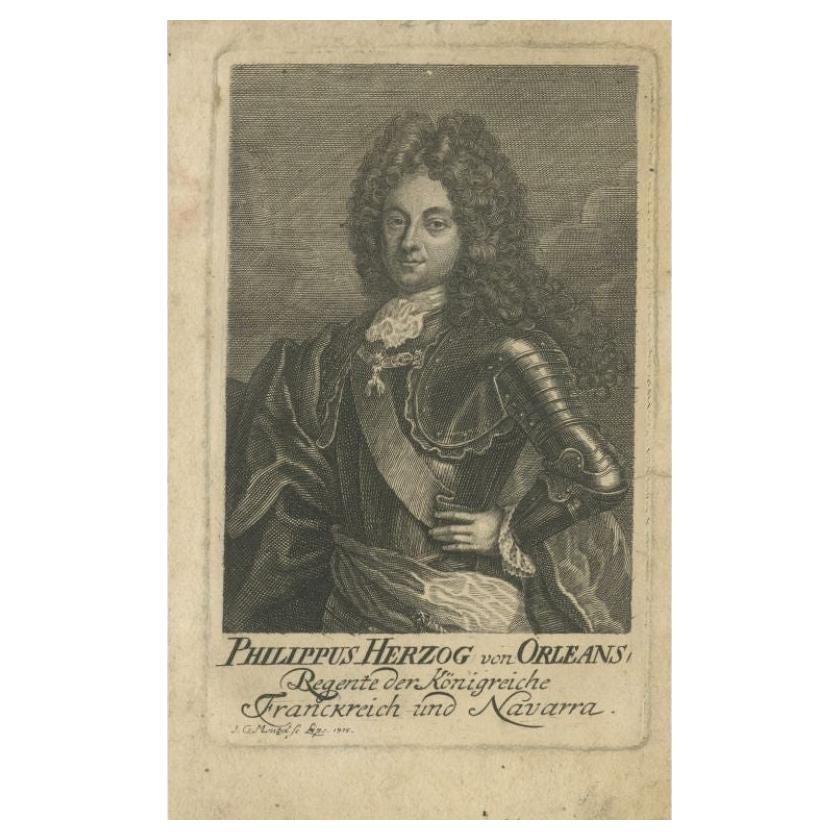 Antique Print of Philippe II, Duke of Orleans, King of France & Navarra, C.1720 For Sale