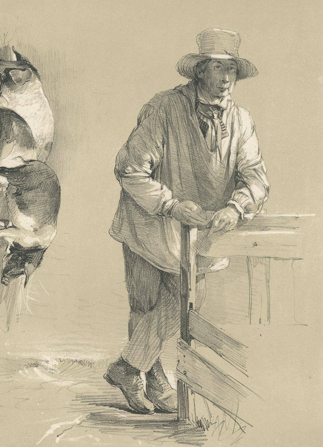 Original Antique Print of Pigs and a Farmer by Ducôte 'circa 1840'