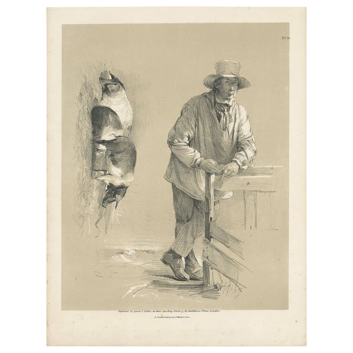 Original Antique Print of Pigs and a Farmer by Ducôte 'circa 1840'