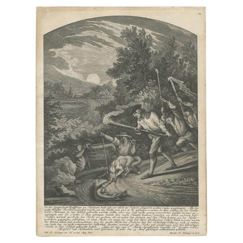 Impression ancienne de la chasse à la broche, 1768 en vente
