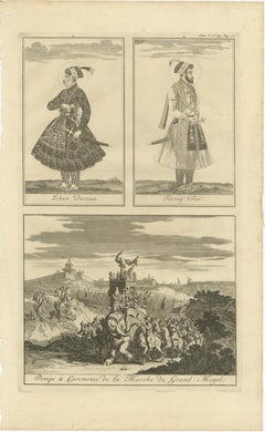 Antique Print of Portraits of Emperors and a Parade for the Grand Mogul