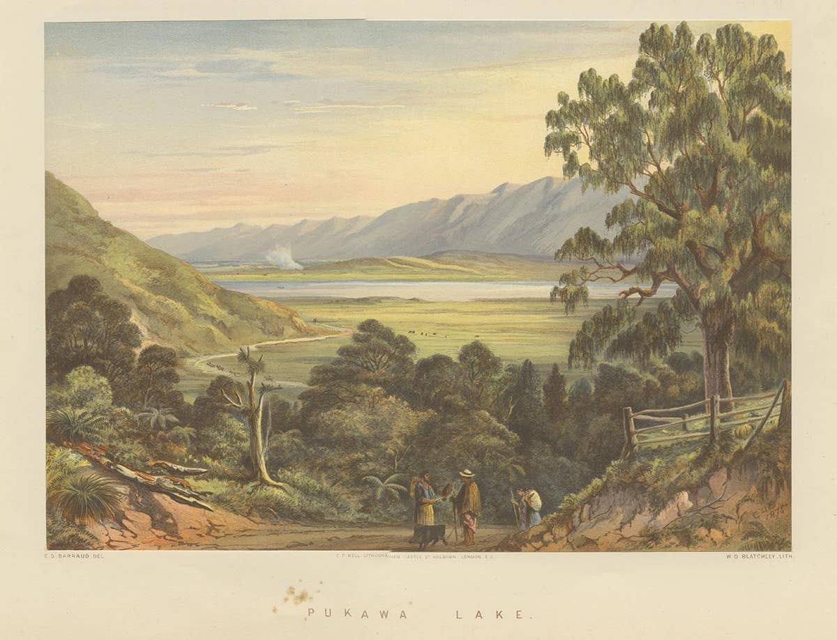 Antique Print of Pukawa Bay 'New Zealand' by Blatchley, circa 1877