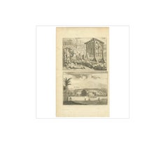 Antique Print of Punishment and the Church of Telipole Ceylon, Sri Lanka