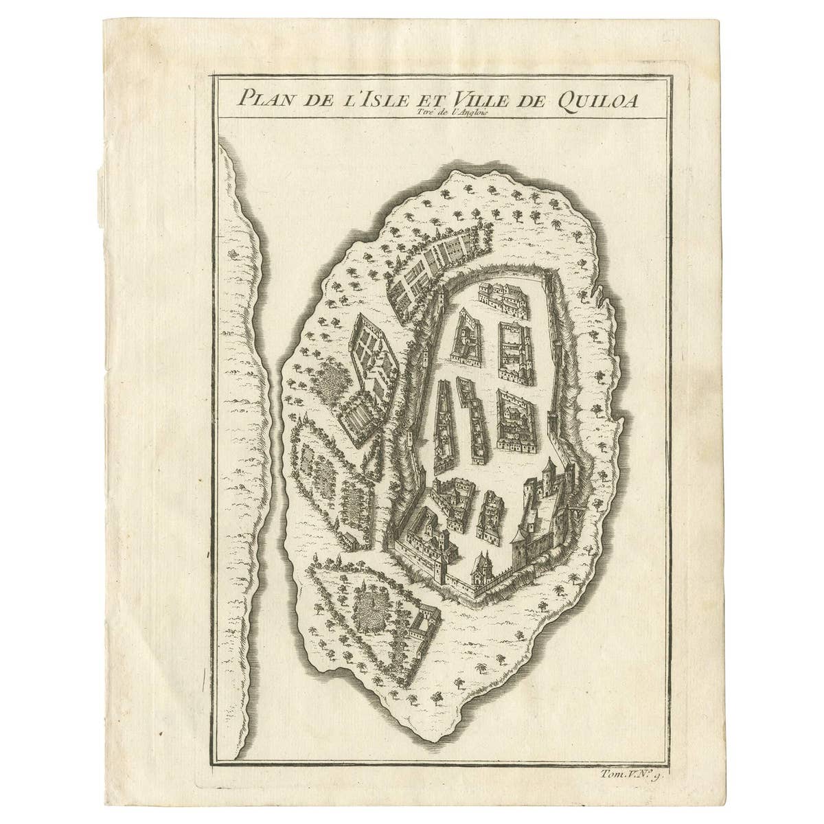 Antique Print of Quiloa 'Africa' by J.N. Bellin, circa 1750