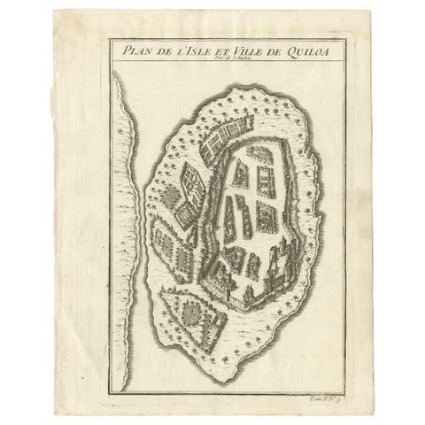 Antique Print of Quiloa 'Africa' by J.N. Bellin, circa 1750