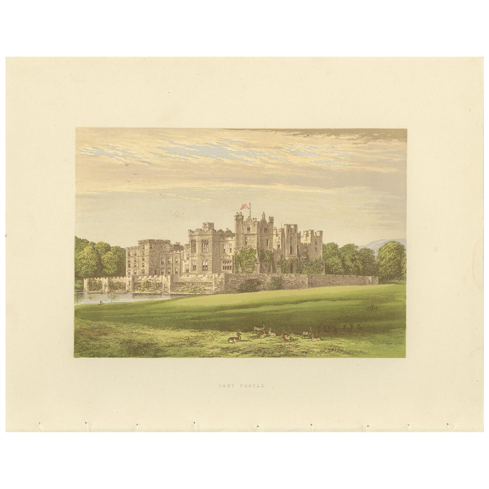 Antique Print of Raby Castle by Morris, circa 1880