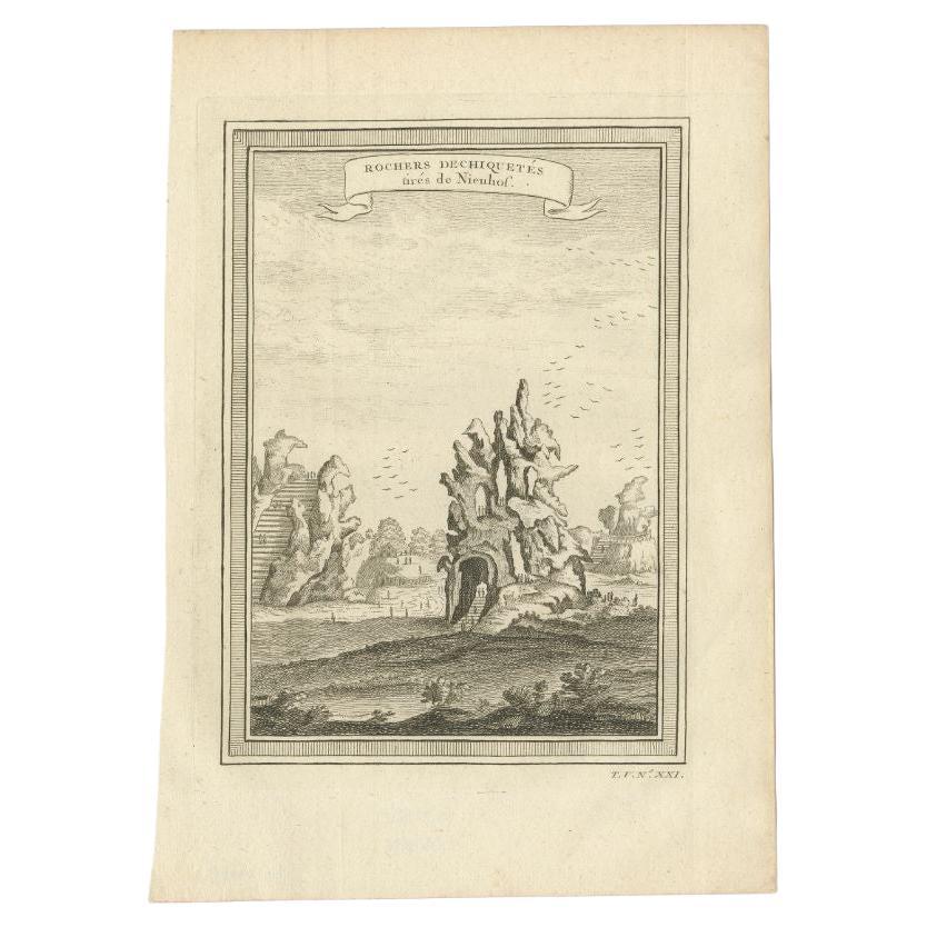 Antique Print of Ragged Cliffs in China, 1746 For Sale