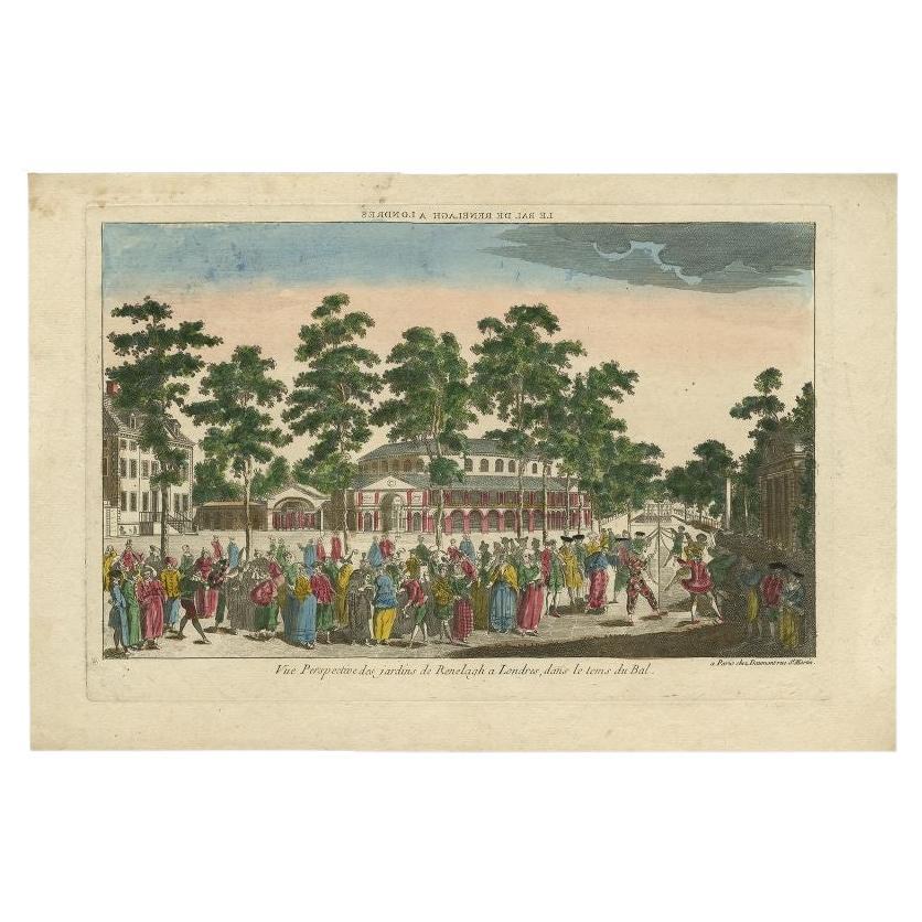 Impression ancienne de Ranelagh Gardens, Londres, lors d'un bal / bal masque, 1770 en vente