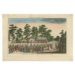 Grabado antiguo de los Jardines de Ranelagh, Londres, durante un Baile / Bal Masque, 1770
