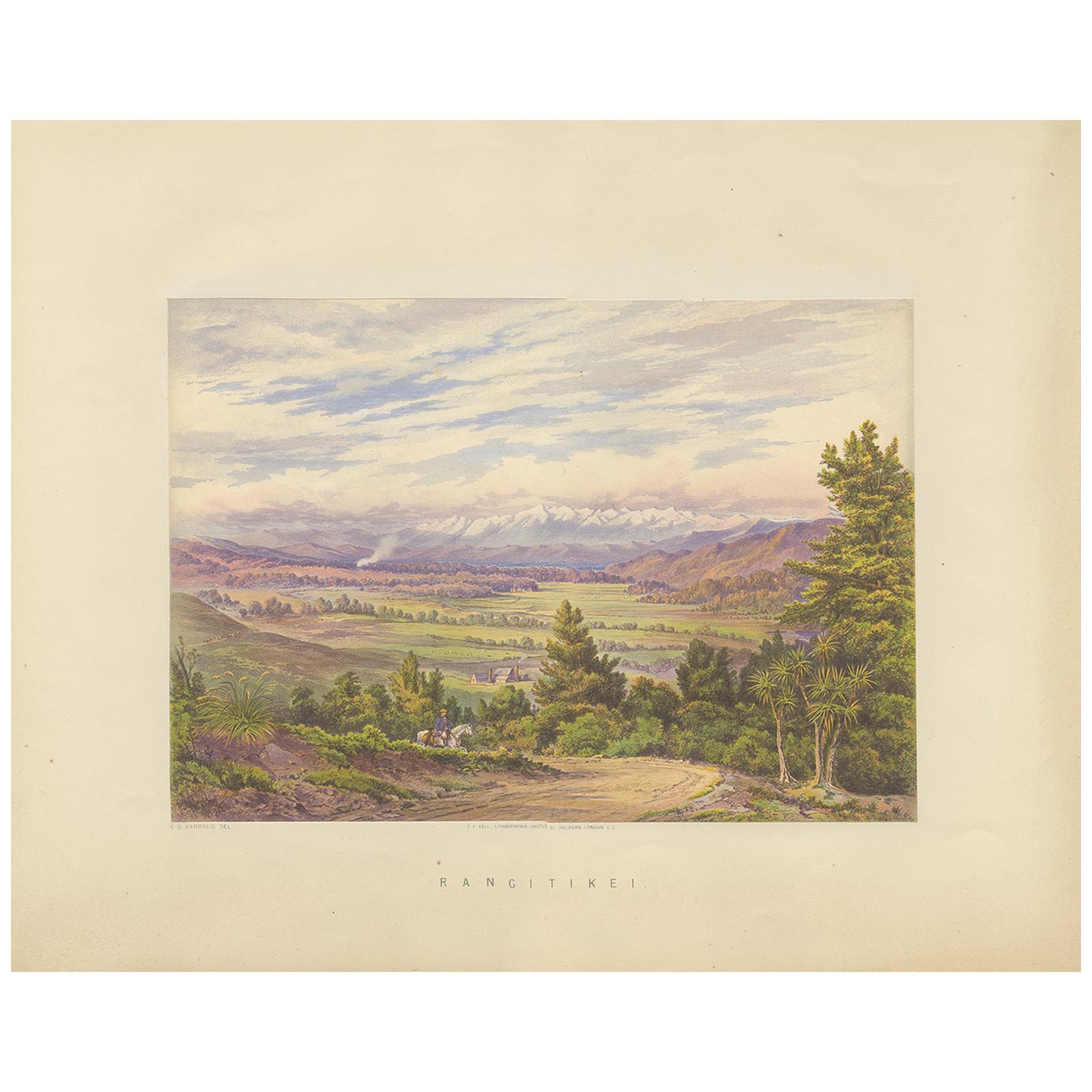 Antique Print of Rangitikei 'New Zealand' by Kell 'circa 1877' For Sale