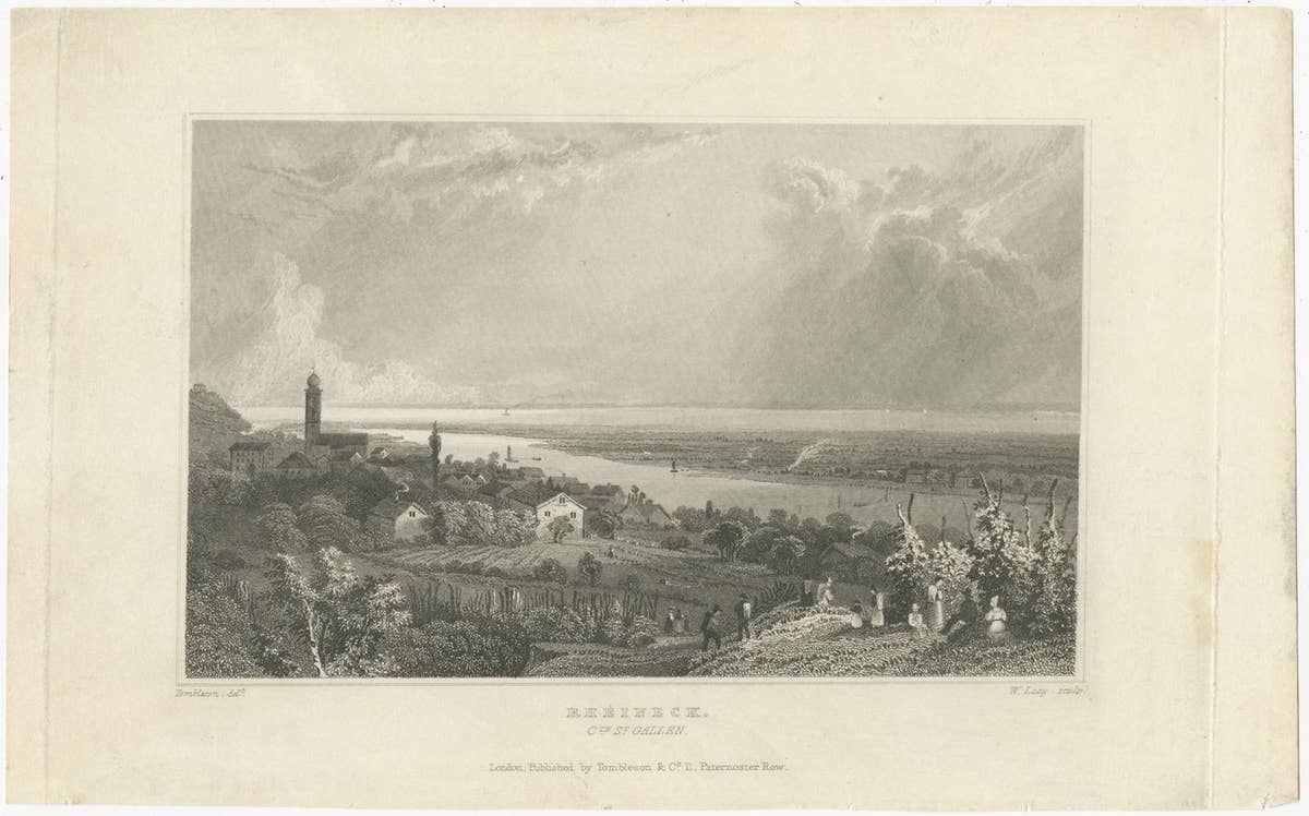 Antique Print of Rheineck, St. Gallen, Switzerland