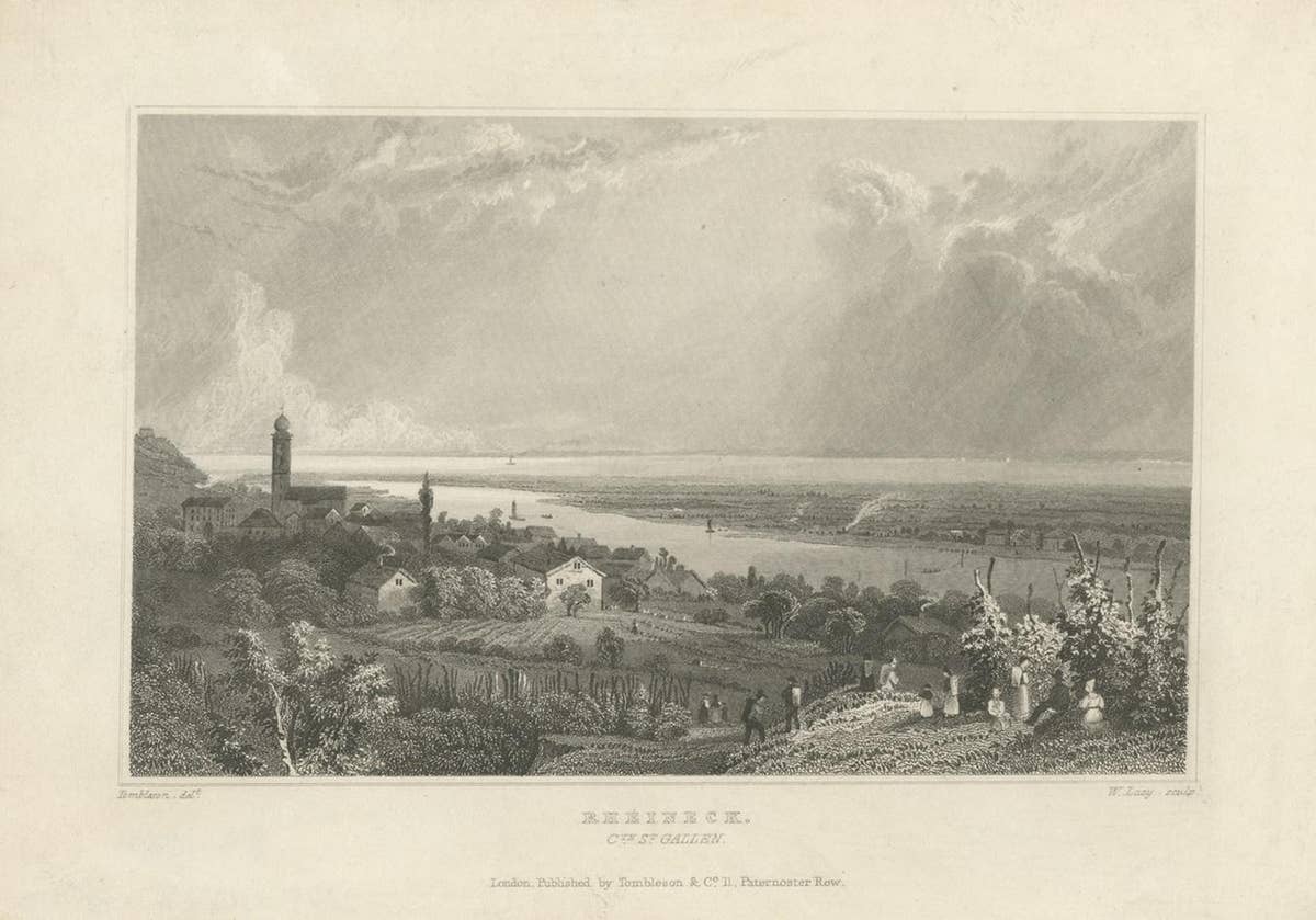 Antique Print of Rheineck, St. Gallen, Switzerland