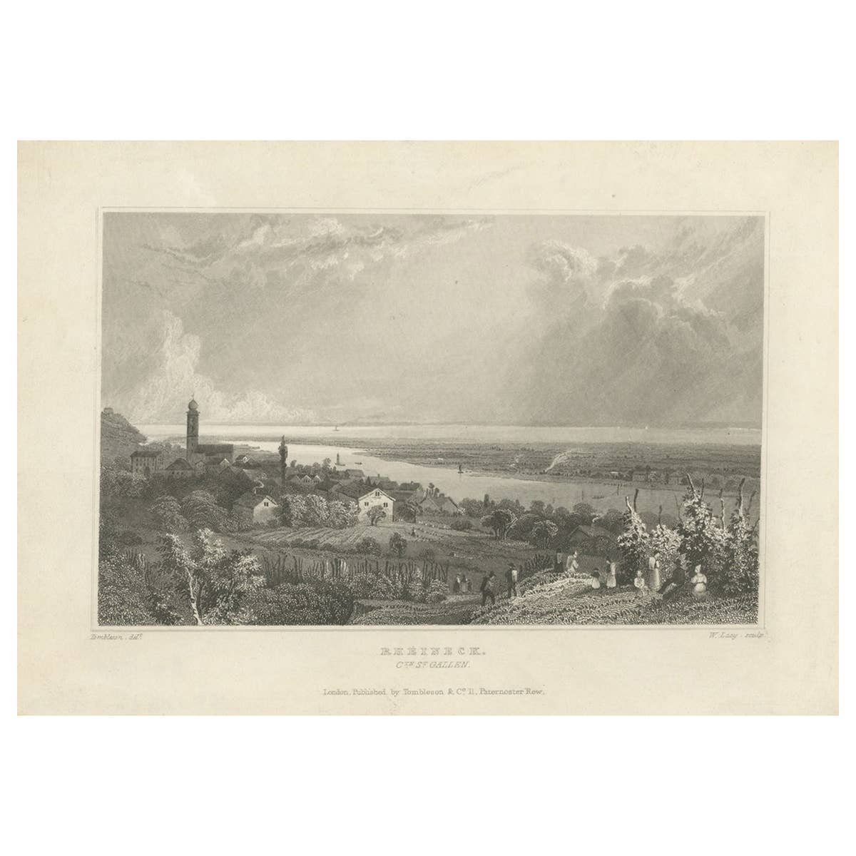Antique Print of Rheineck, St. Gallen, Switzerland