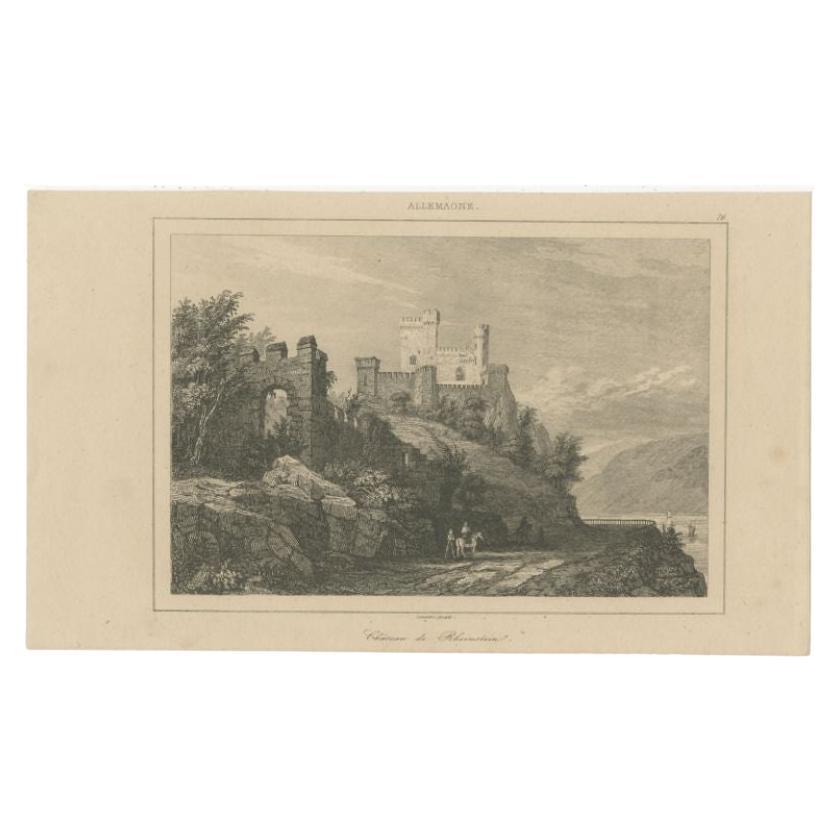Antique Print of Rheinstein Castle in Rhineland-Palatinate, Germany, circa 1838 For Sale