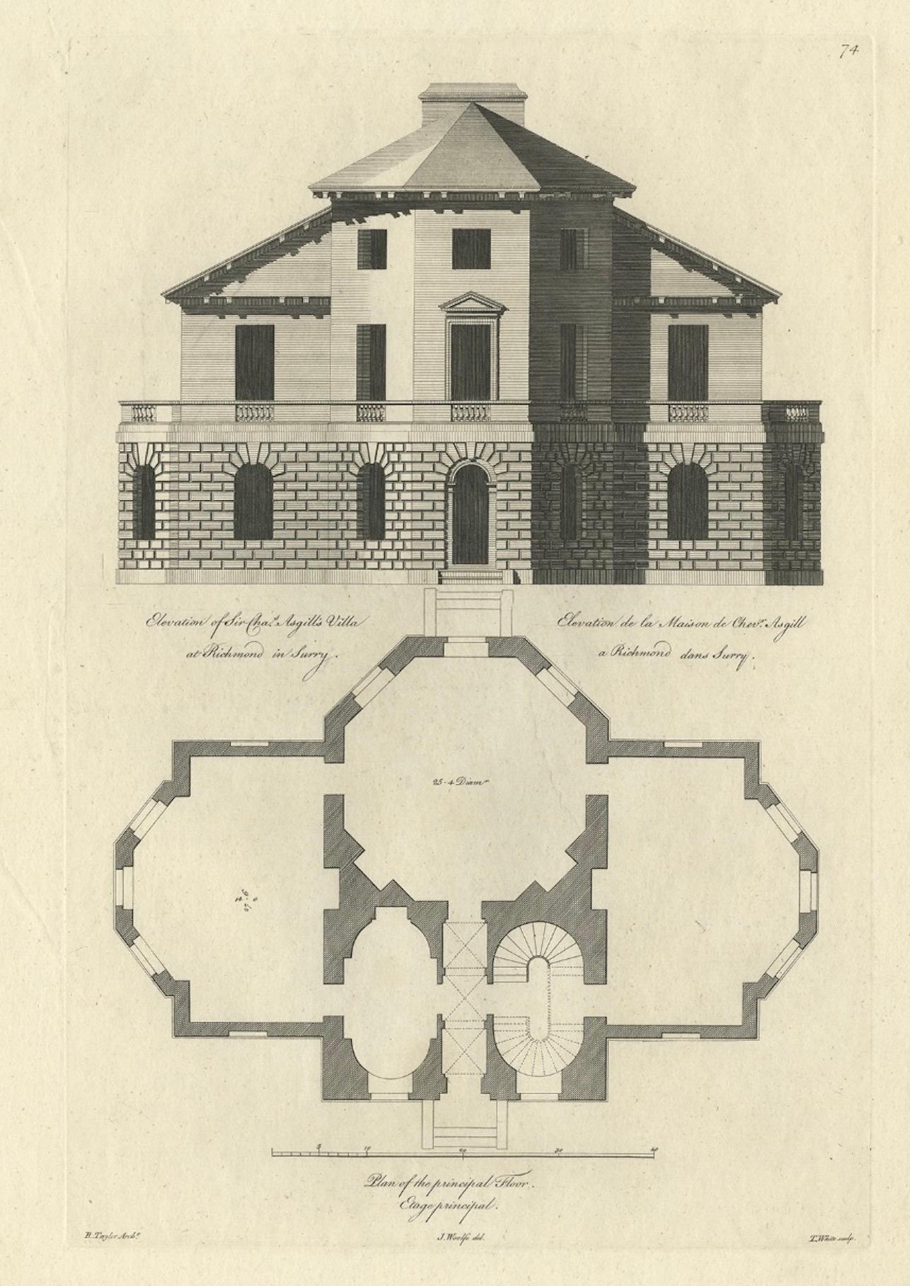 Grabado antiguo de Richmond Place por Woolfe, c.1770 Papel en venta
