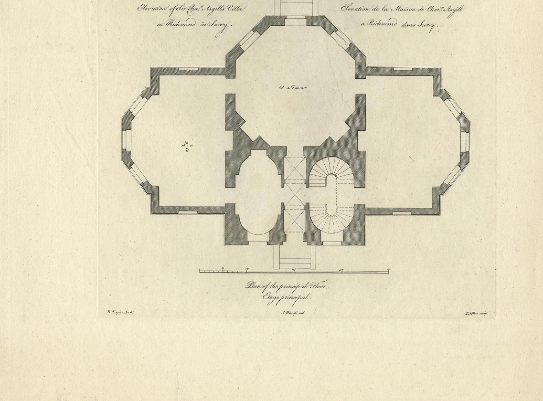 Grabado antiguo de Richmond Place por Woolfe, c.1770 en venta 1