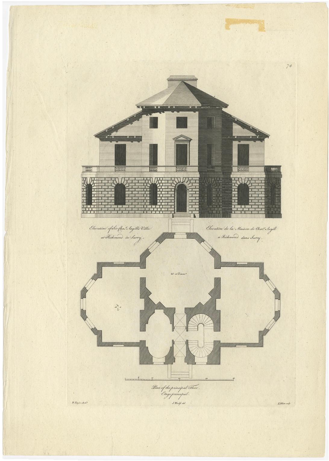 Grabado antiguo de Richmond Place por Woolfe, c.1770 en venta 2