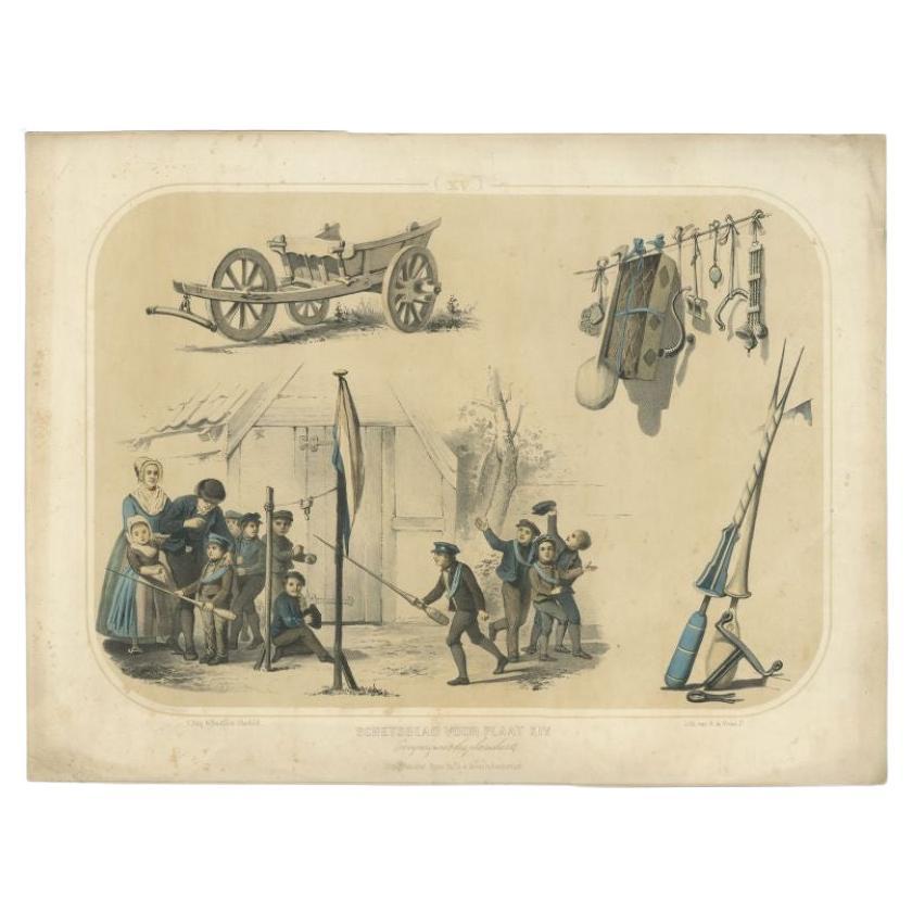 Antique Print of 'Ring Riding', an Old Dutch Game, 1857 For Sale