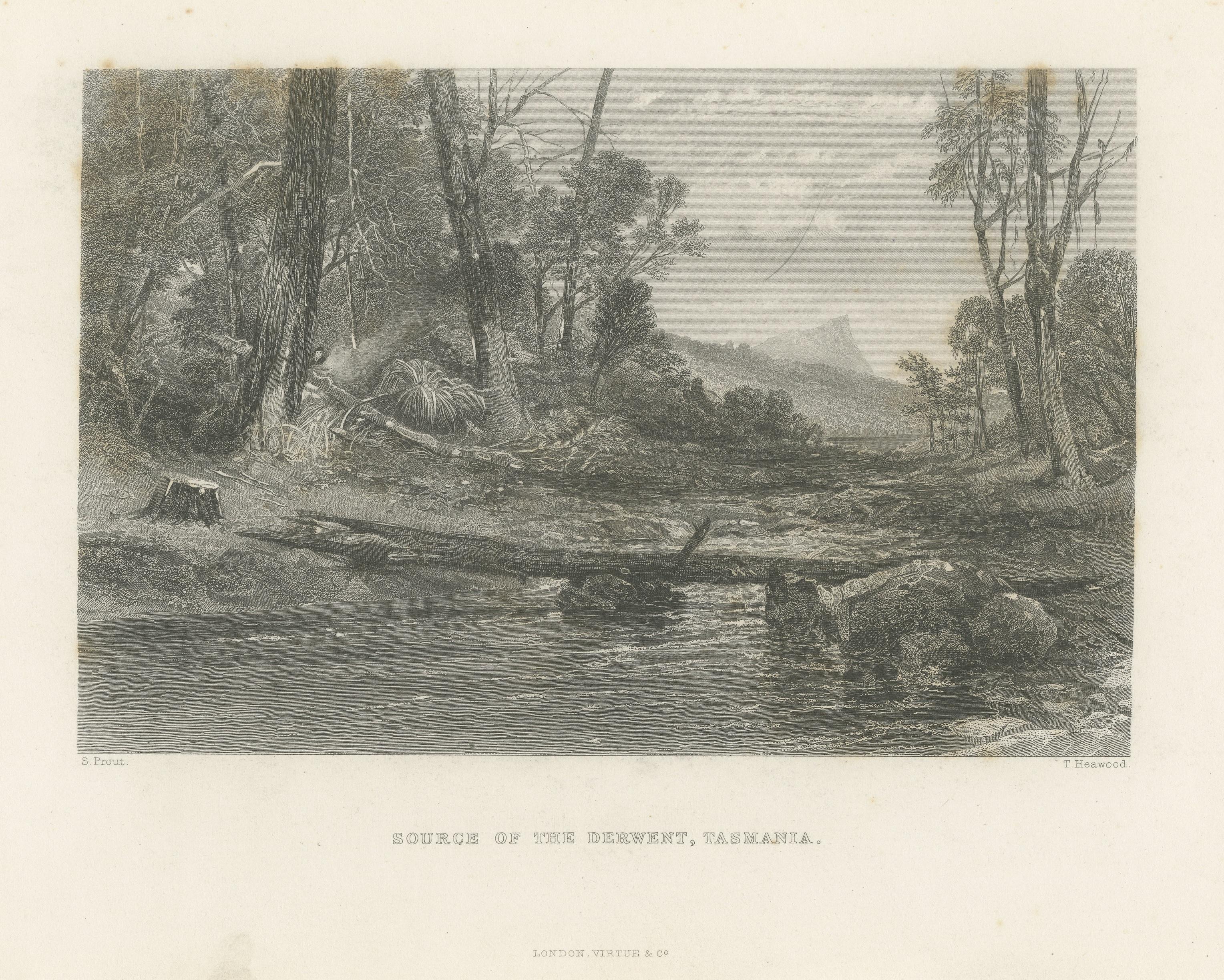 Antique Print of River Derwent, Tasmania, Australia In Fair Condition For Sale In Langweer, NL