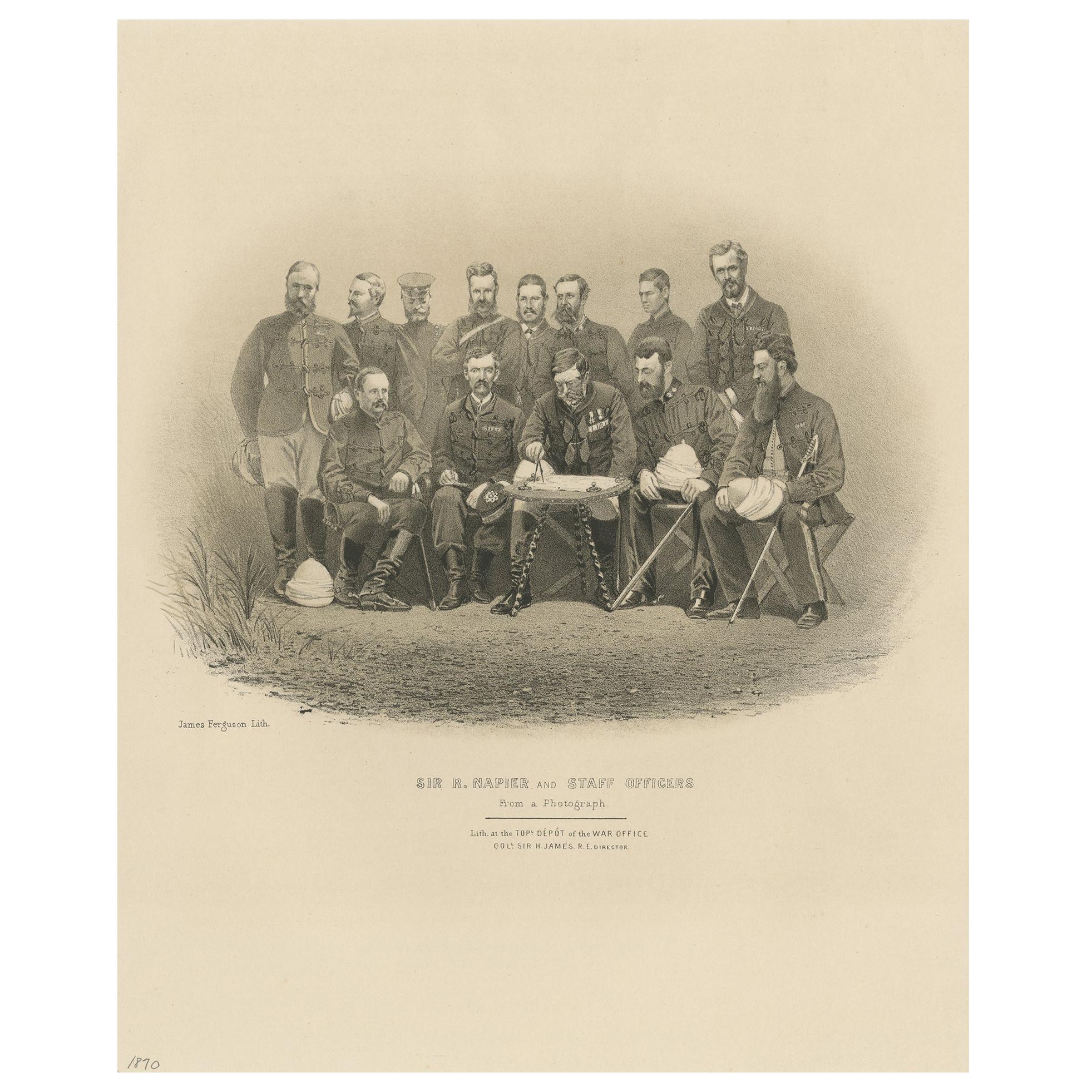 Antique Print of Robert Napier and Staff Officers, 1870