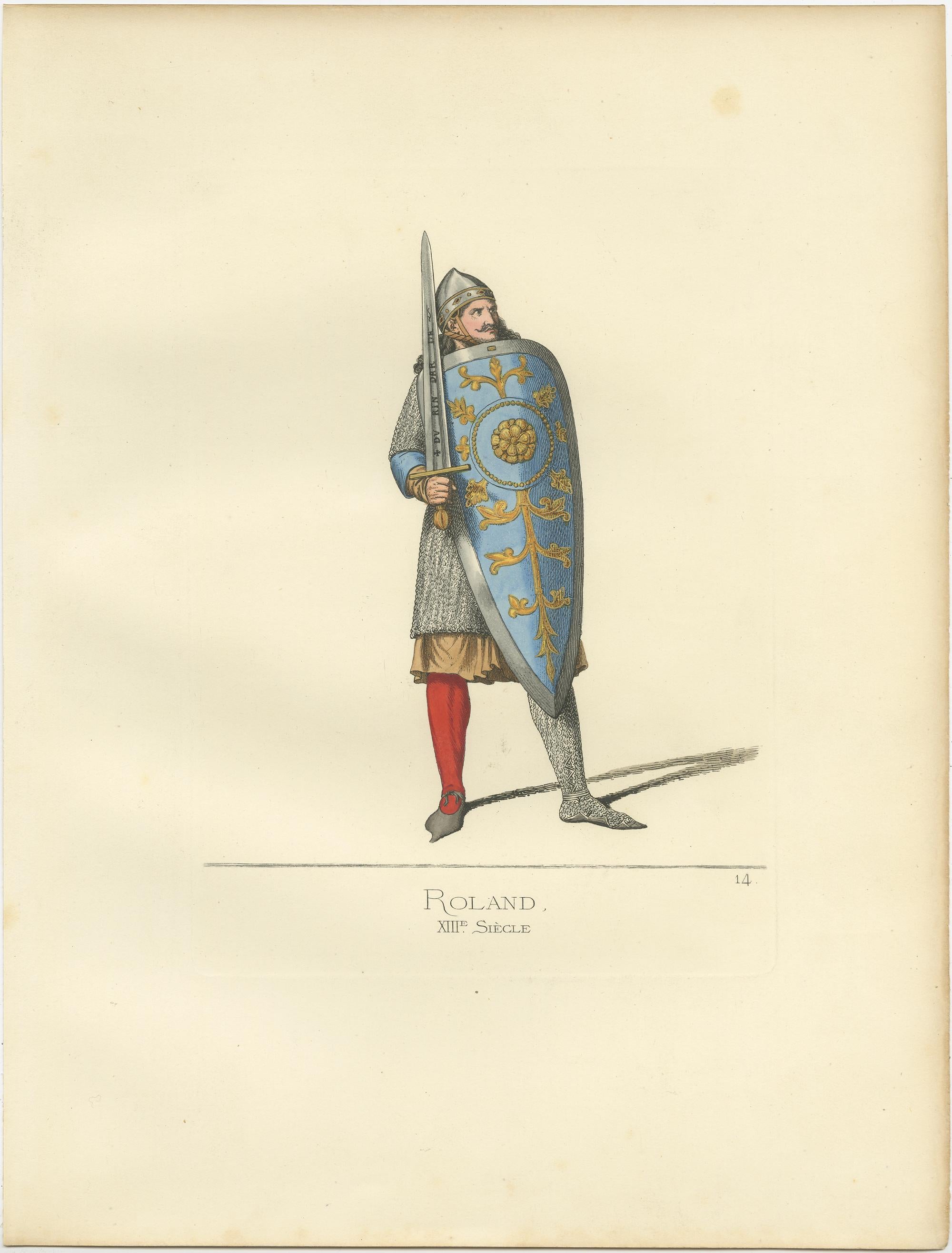 Antique Print of Roland, a Frankish Military Leader, by Bonnard, 1860 In Good Condition For Sale In Langweer, NL