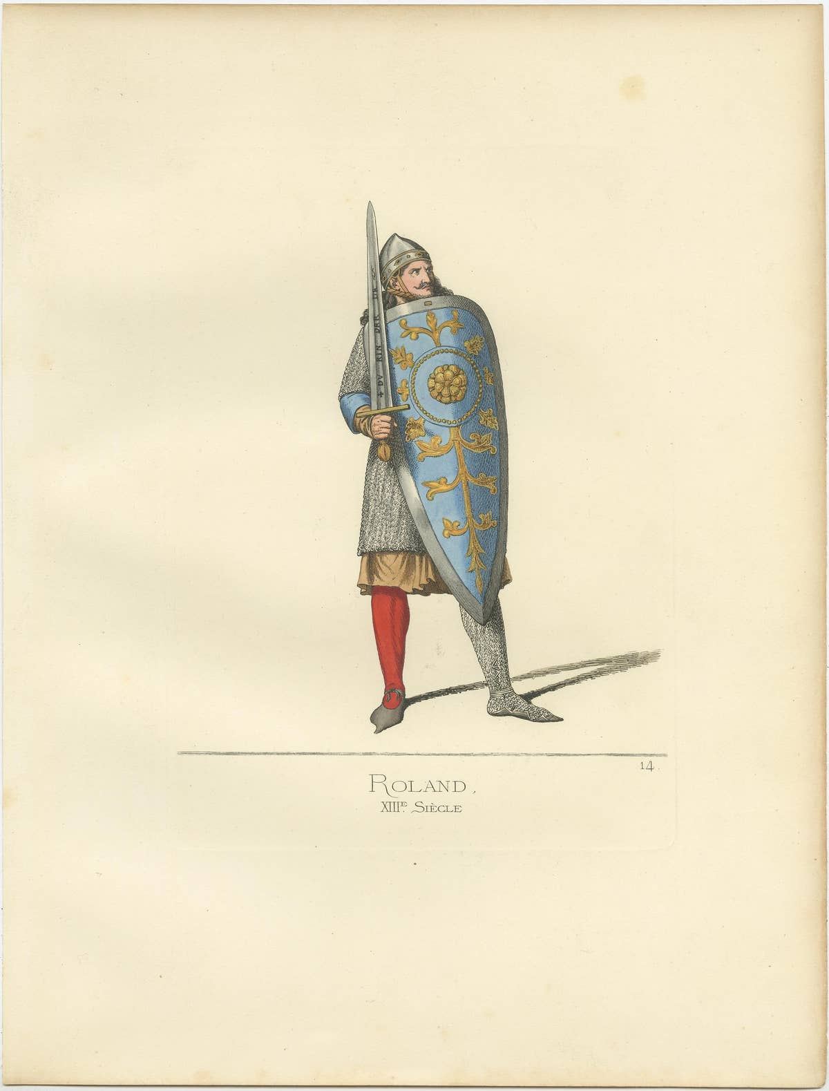 Antique Print of Roland, a Frankish Military Leader, by Bonnard, 1860