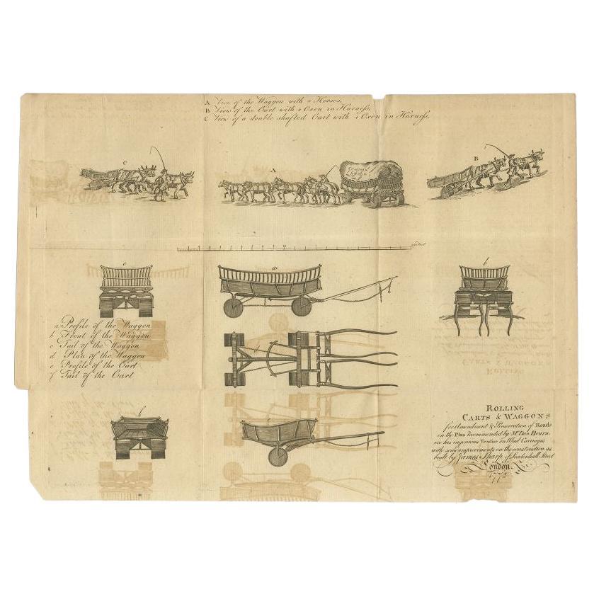 Antique Print of Rolling Carts and Wagons, c.1780 For Sale