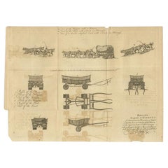 Antique Print of Rolling Carts and Wagons, c.1780