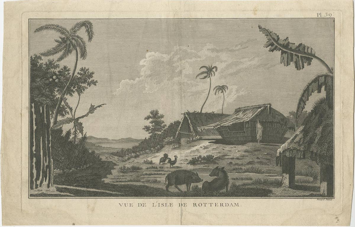 Antique Print of Rotterdam Island, Nomuka, Tonga