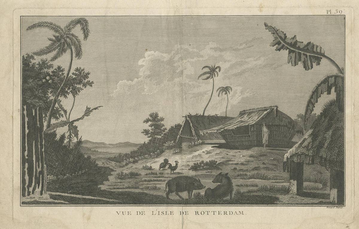 Antique Print of Rotterdam Island, Nomuka, Tonga