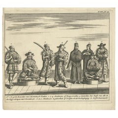 Impression ancienne d'officiers royaux à Tunquin par Tavernier, '1682'