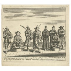 Antique Print of Royal Officials in Tunquin by Tavernier, '1682'