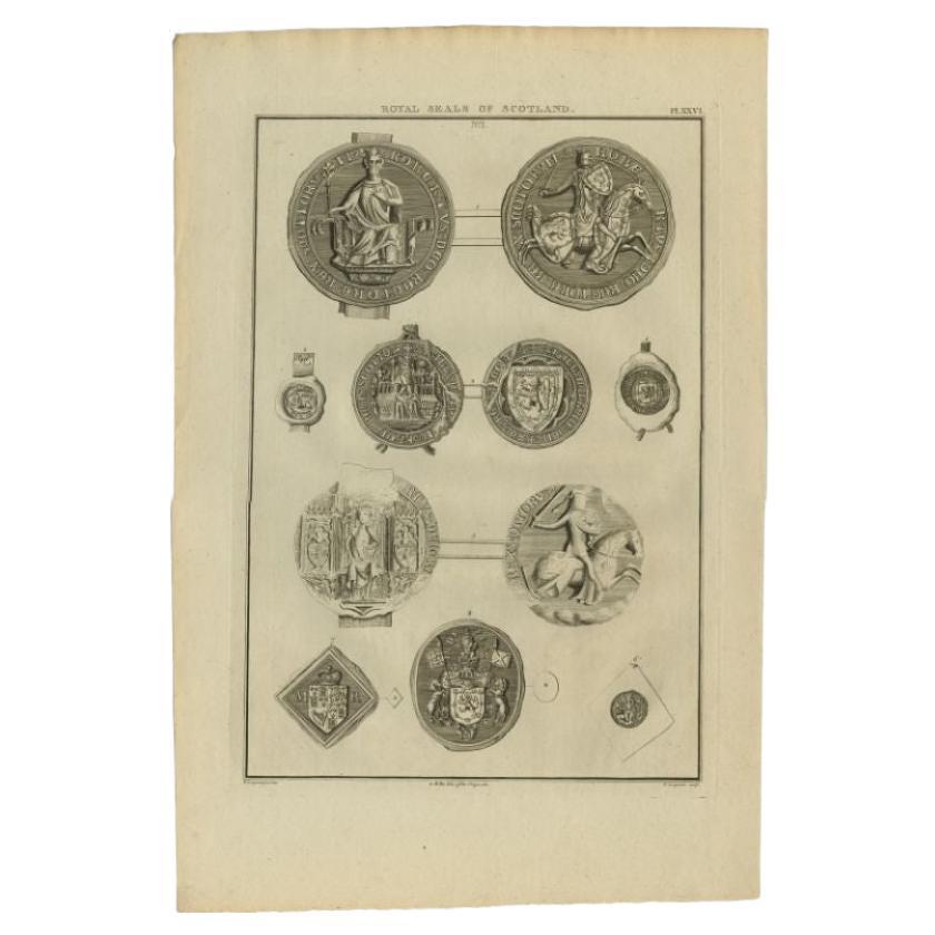Antique Print of Royal Seals of Scotland, 1792 For Sale