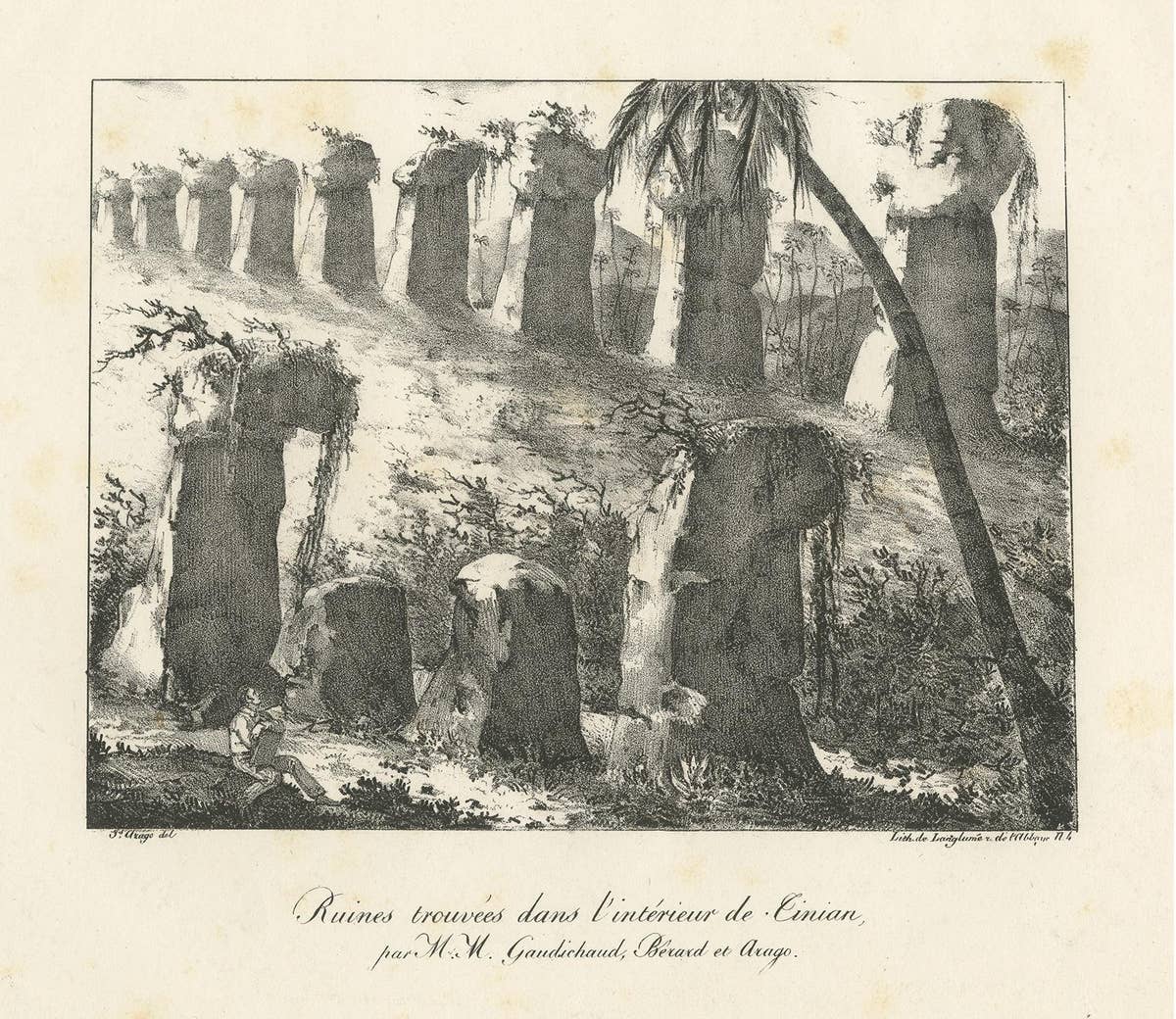 Antique Print of Ruins Found on Tinian, Mariana Islands