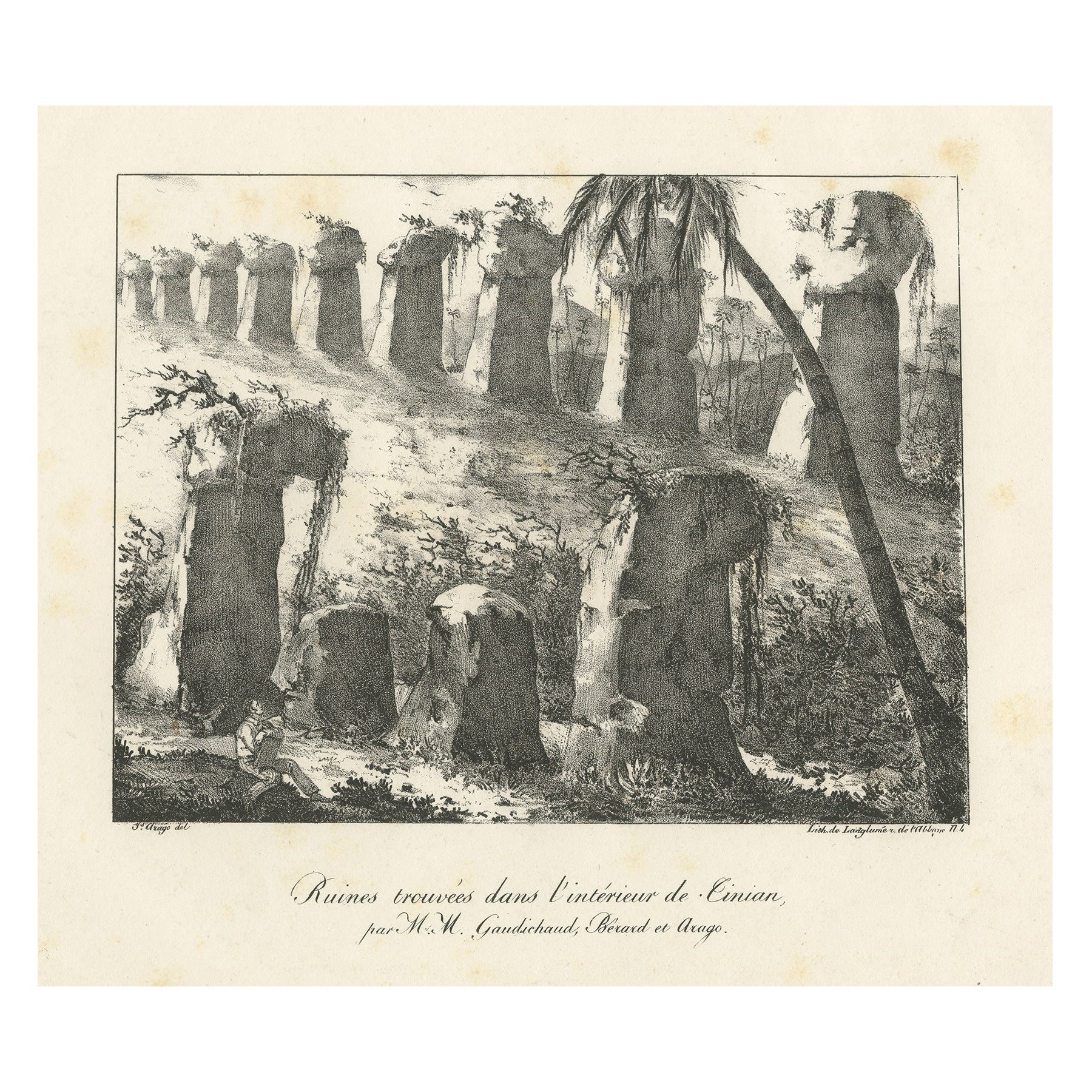 Antiker Druck von Ruinen auf den Inseln Tinian, Mariana