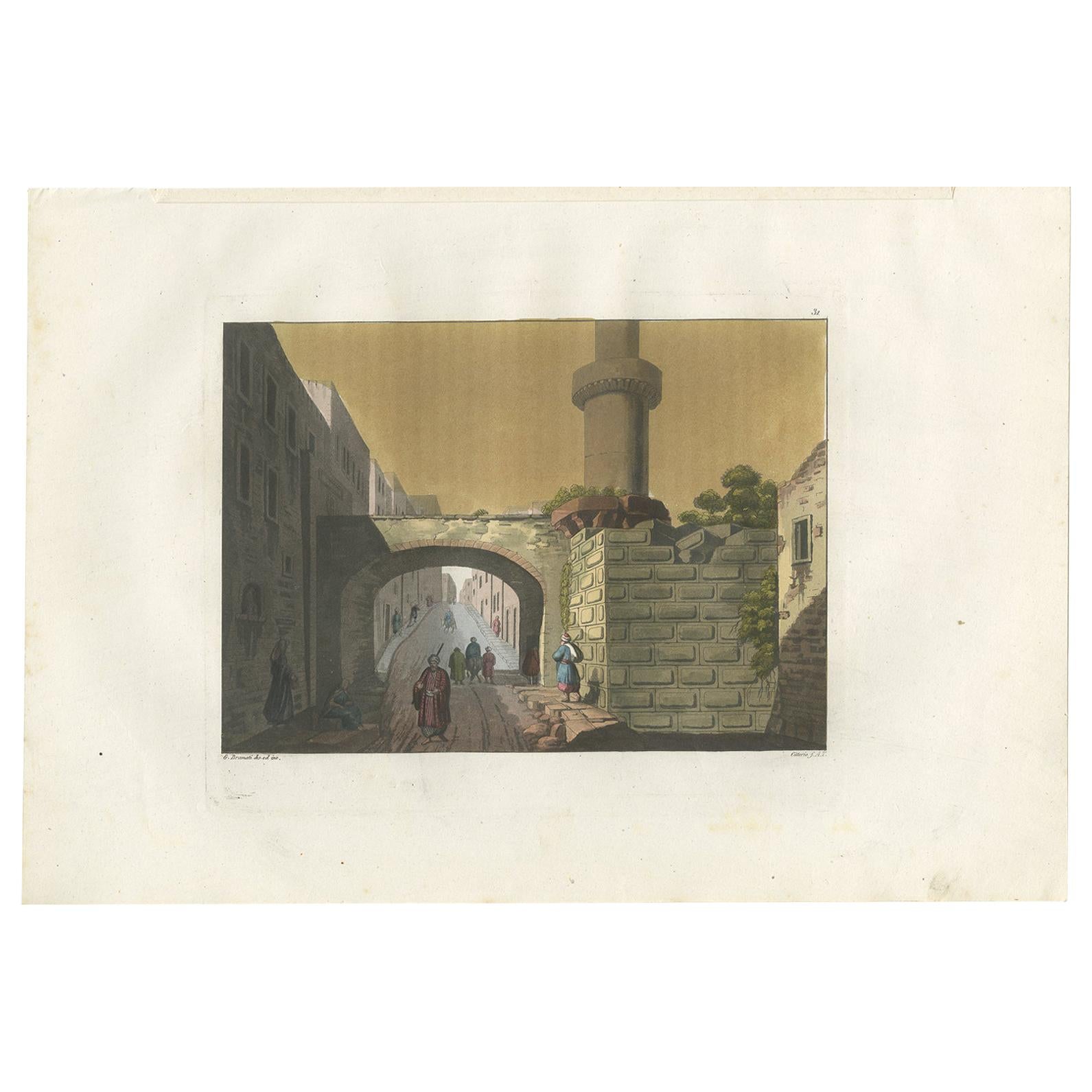 Antique Print of Ruins of the Antonia Tower by Ferrario '1831' For Sale