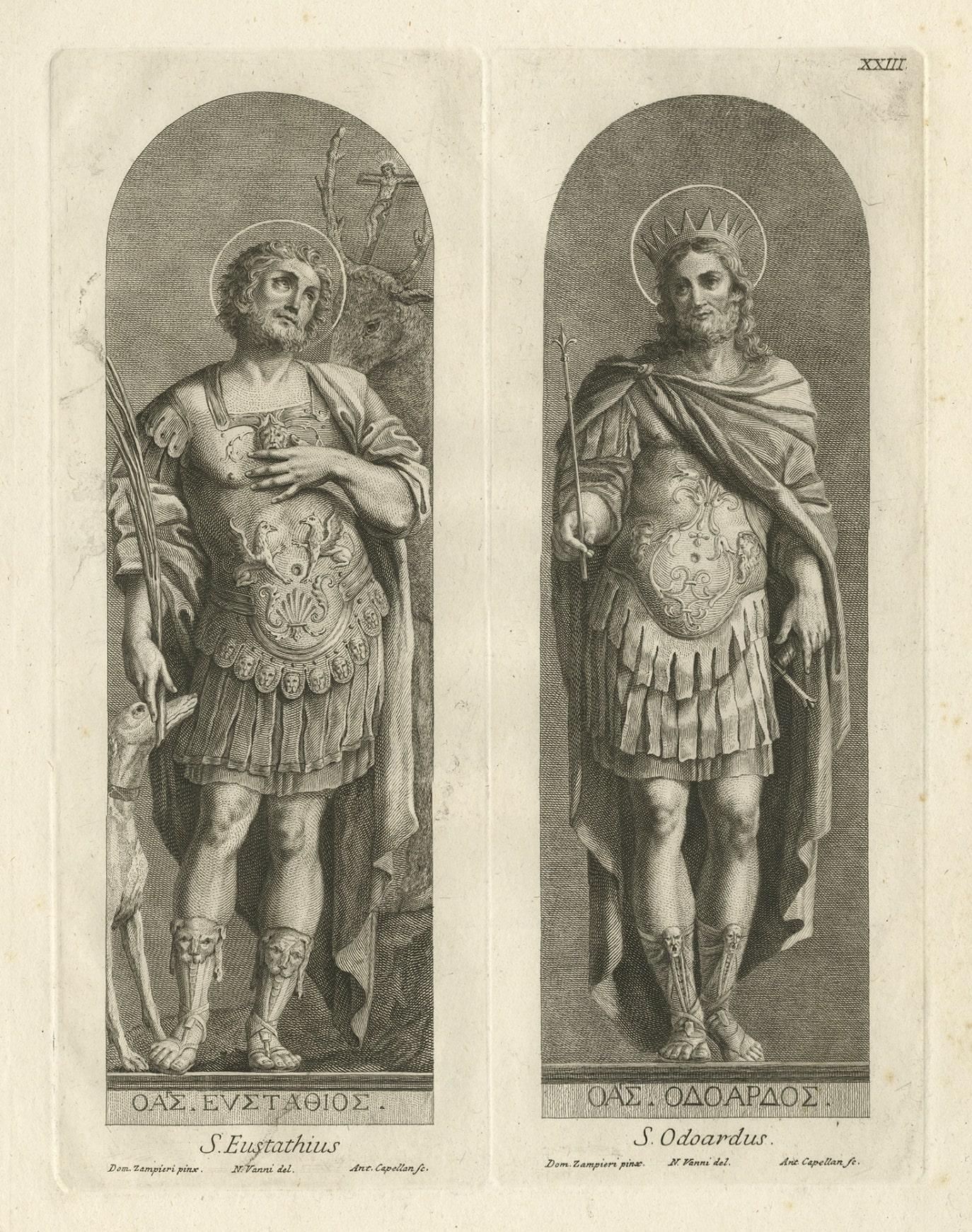 Paper Antique Print of Saint Eustachius and Saint Odoardus, 1762 For Sale