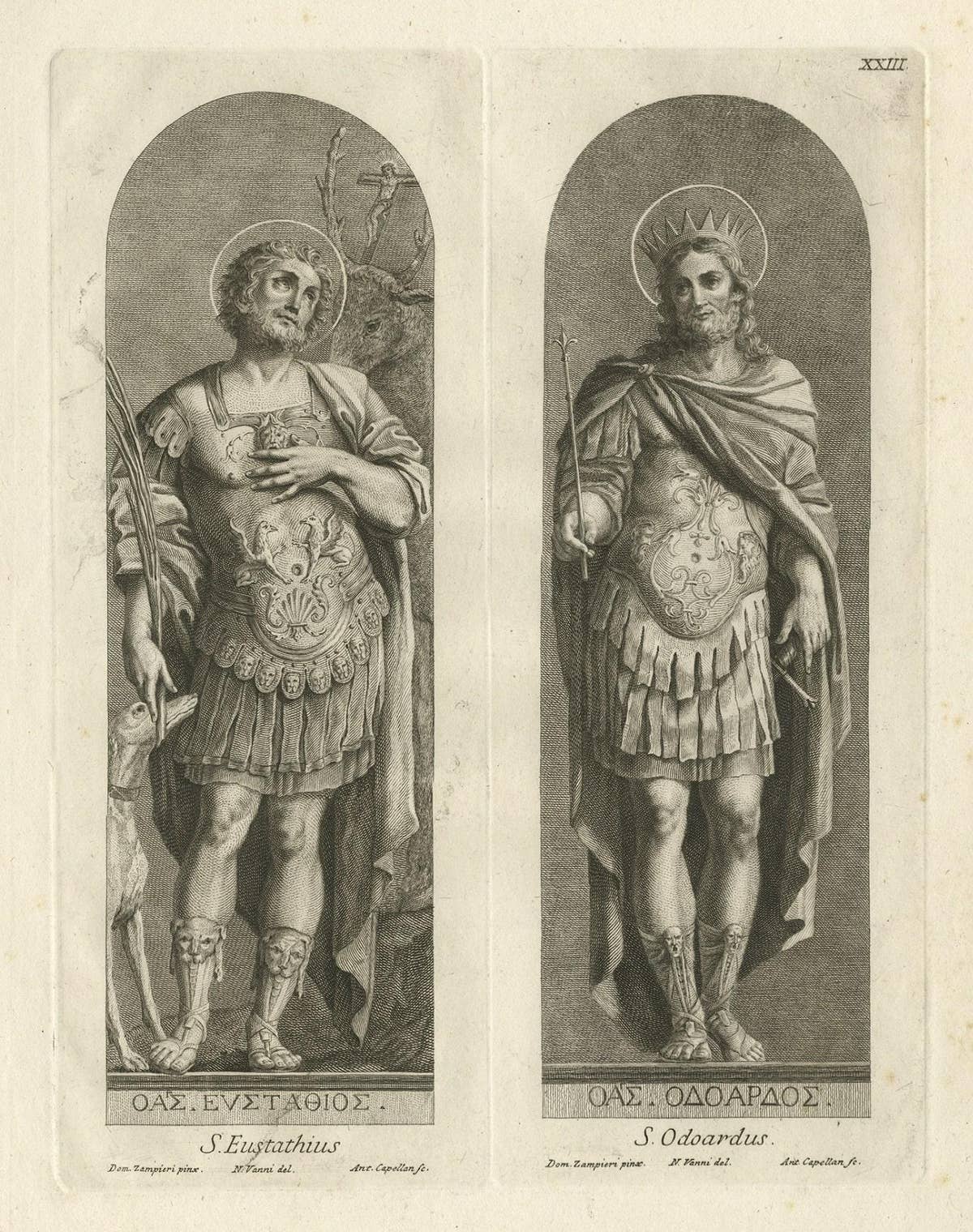 Antique Print of Saint Eustachius and Saint Odoardus, 1762