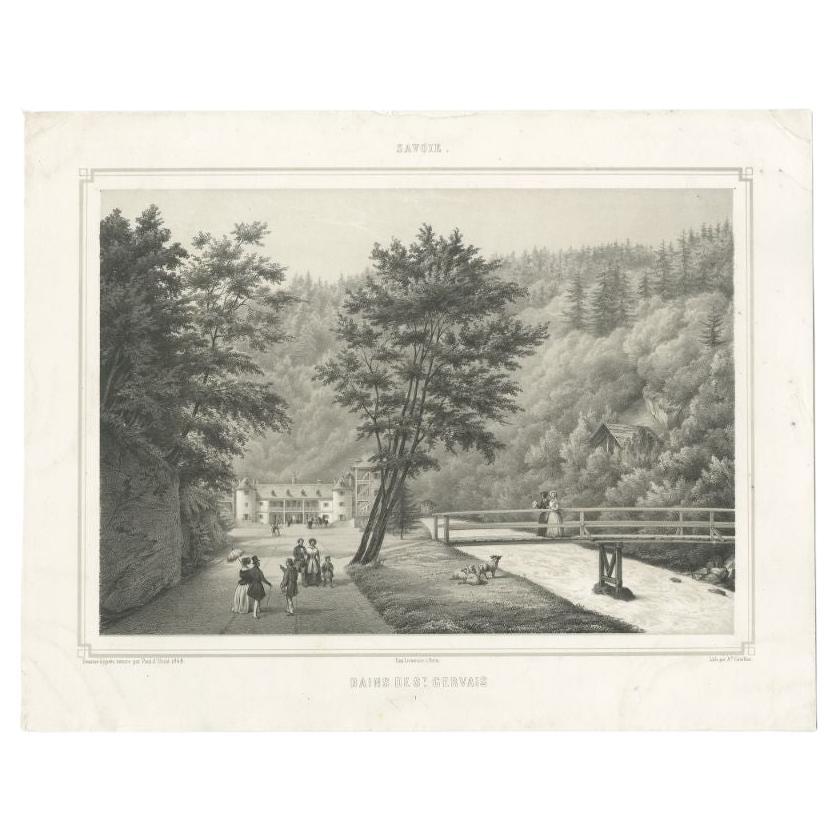 Antique Print of Saint-Gervais-les-Bains, circa 1840 For Sale