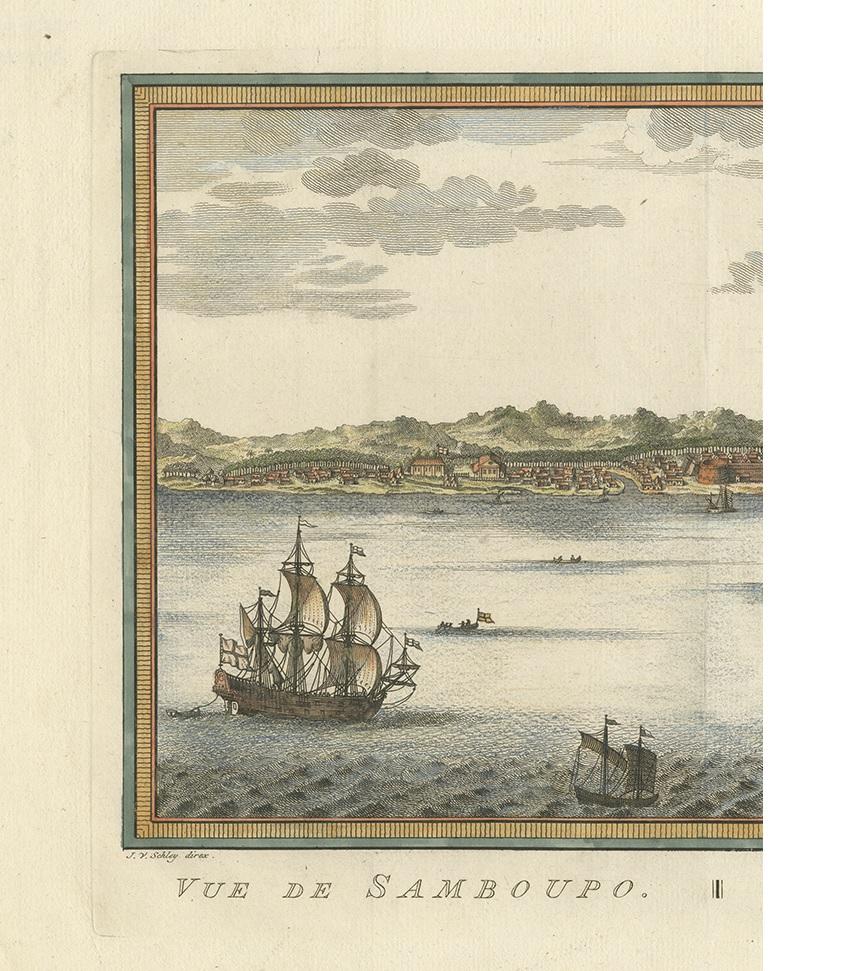 Antiker Druck von Samboupo 'Sulawesi:: Indonesien' von J. van Schley:: 1750 im Zustand „Gut“ im Angebot in Langweer, NL