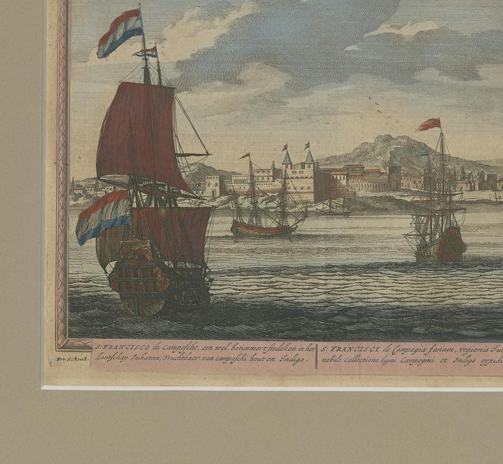 18th Century Antique Print of San Francisco de Campeche by Schenk, '1702'